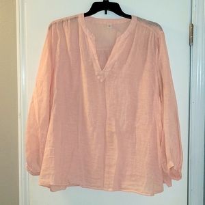 Old Navy Linen Blend Split Neck Long Sleeve Blouse, XXL, Peach